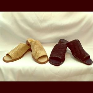 Enzo Angiolini leather slides tan pair